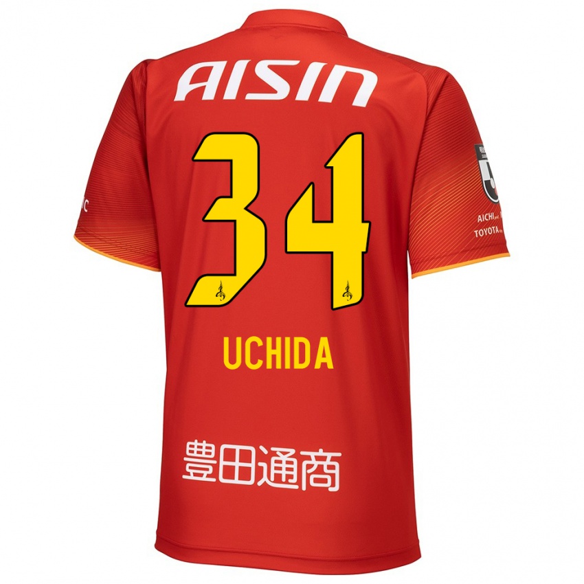 Kinder Takuya Uchida #34 Rot Weiß Gelb Heimtrikot Trikot 2024/25 T-Shirt