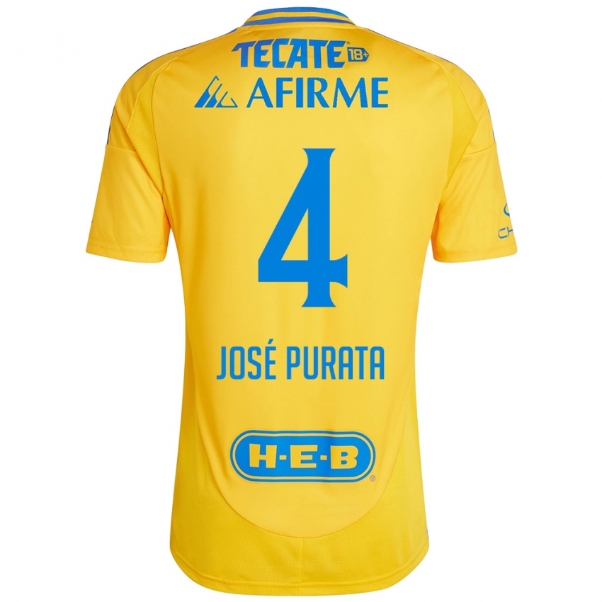 Kinder Juan Jose Purata #4 Goldgelb Heimtrikot Trikot 2024/25 T-Shirt