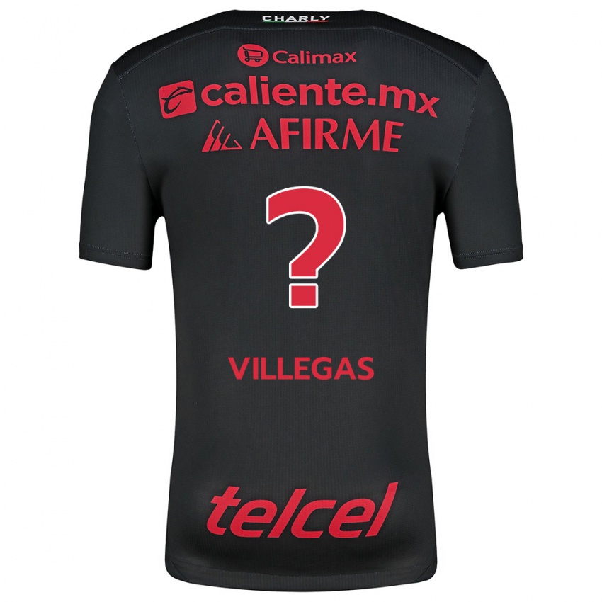 Kinder Óscar Villegas #0 Schwarz Rot Heimtrikot Trikot 2024/25 T-Shirt