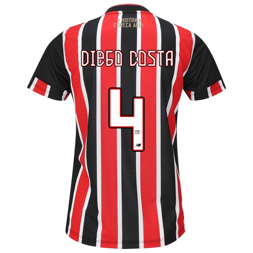 Kinder Diego Costa #4 Schwarz Rot Weiß Auswärtstrikot Trikot 2024/25 T-Shirt