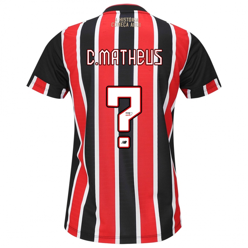 Kinder Caio Matheus #0 Schwarz Rot Weiß Auswärtstrikot Trikot 2024/25 T-Shirt