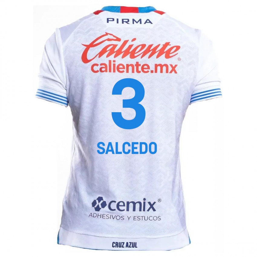 Kinder Carlos Salcedo #3 Weiß Blau Auswärtstrikot Trikot 2024/25 T-Shirt