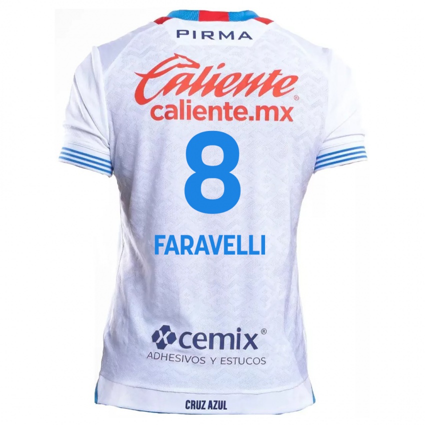 Kinder Lorenzo Faravelli #8 Weiß Blau Auswärtstrikot Trikot 2024/25 T-Shirt