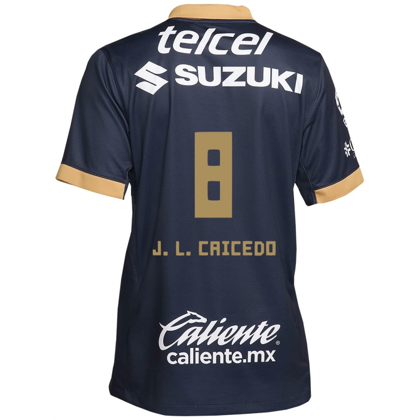 Kinder José Caicedo #8 Obsidian Gold Weiß Auswärtstrikot Trikot 2024/25 T-Shirt