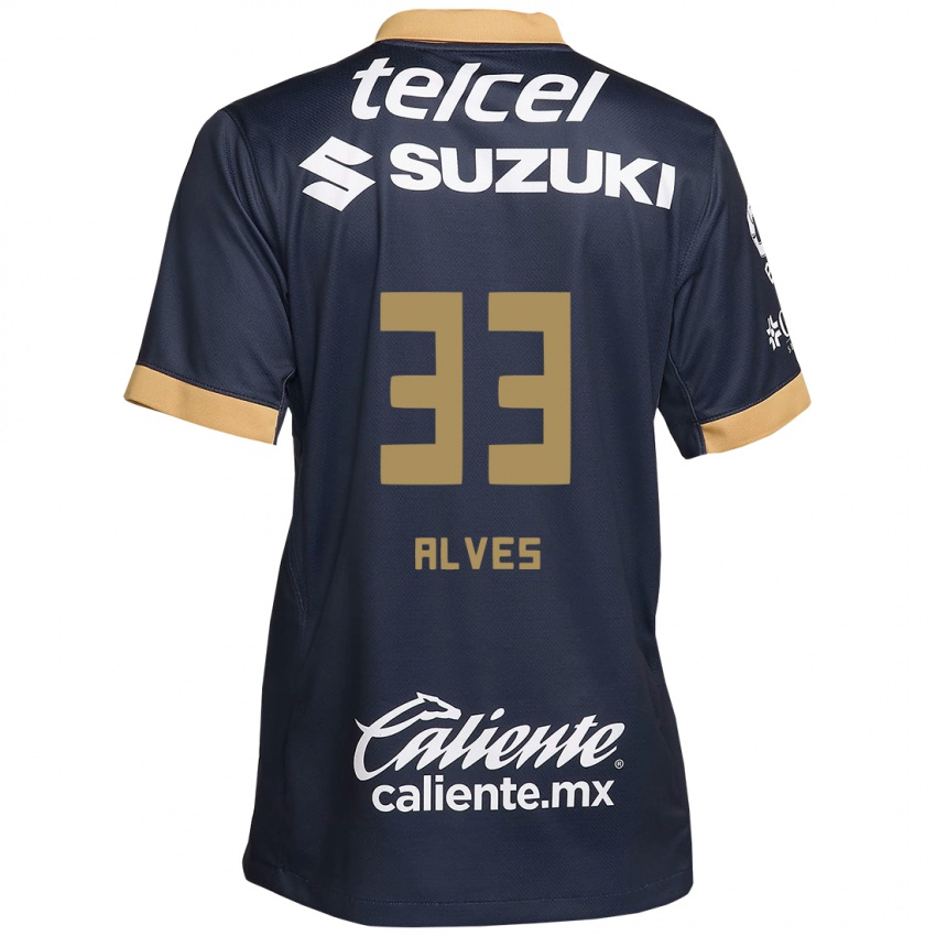 Kinder Dani Alves #33 Obsidian Gold Weiß Auswärtstrikot Trikot 2024/25 T-Shirt