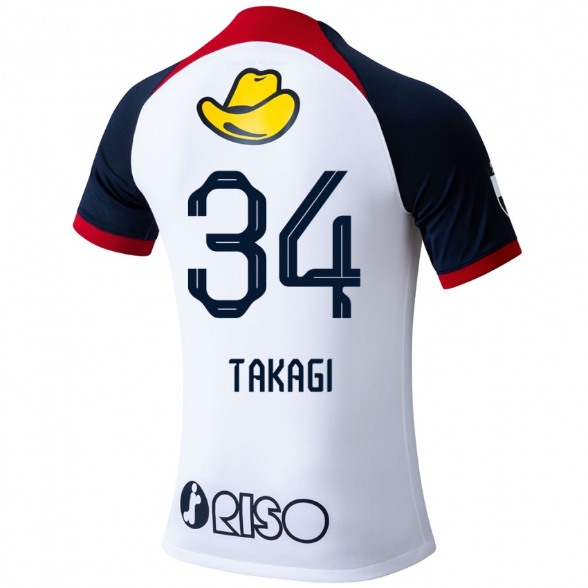 Kinder Haruto Takagi #34 Weiß Blau Rot Auswärtstrikot Trikot 2024/25 T-Shirt