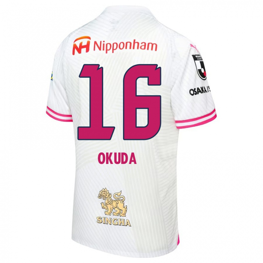 Kinder Hayato Okuda #16 Weiß Rosa Auswärtstrikot Trikot 2024/25 T-Shirt