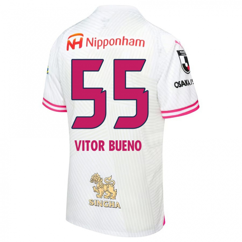 Kinder Vitor Bueno #55 Weiß Rosa Auswärtstrikot Trikot 2024/25 T-Shirt