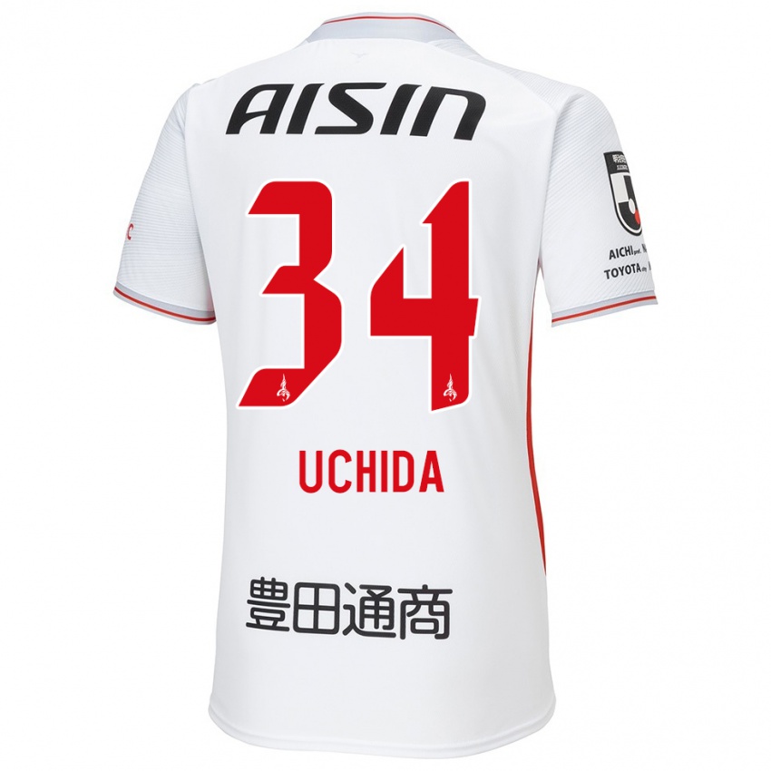 Kinder Takuya Uchida #34 Weiß Gelb Rot Auswärtstrikot Trikot 2024/25 T-Shirt