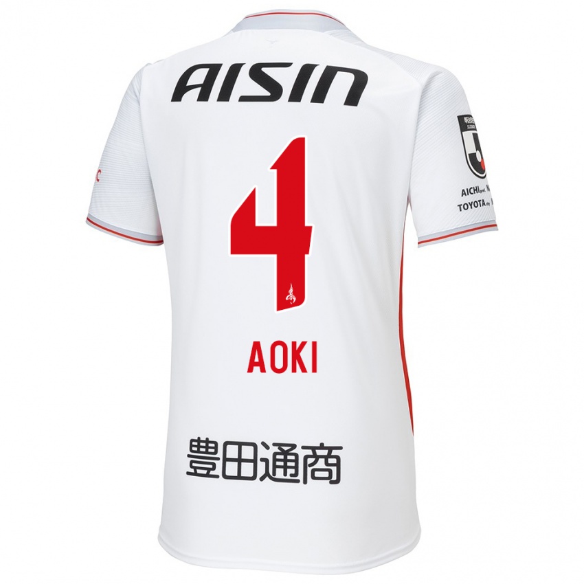 Kinder Masamune Aoki #4 Weiß Gelb Rot Auswärtstrikot Trikot 2024/25 T-Shirt