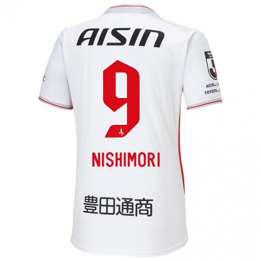 Kinder Naoto Nishimori #9 Weiß Gelb Rot Auswärtstrikot Trikot 2024/25 T-Shirt