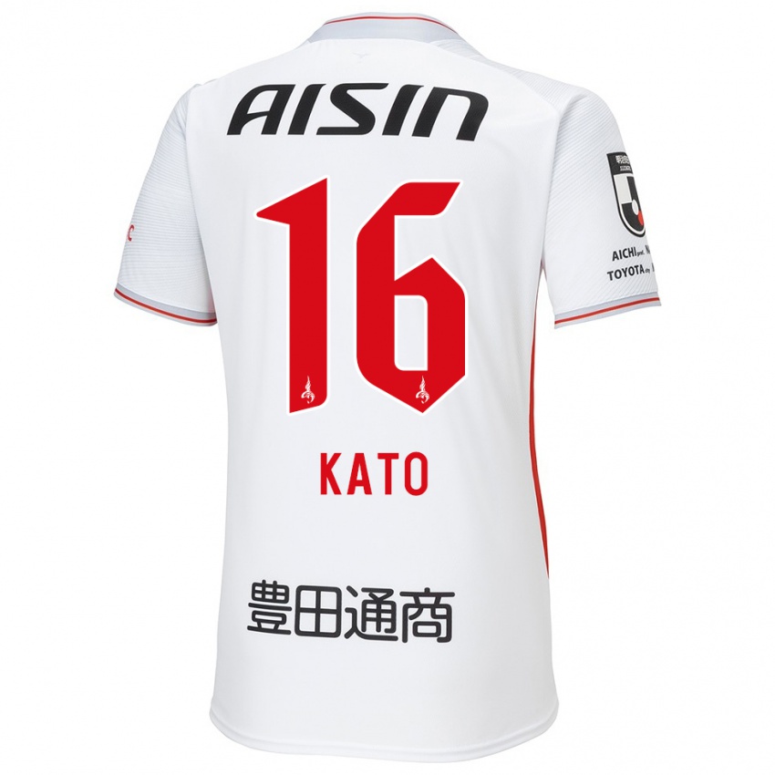 Kinder Naotaro Kato #16 Weiß Gelb Rot Auswärtstrikot Trikot 2024/25 T-Shirt