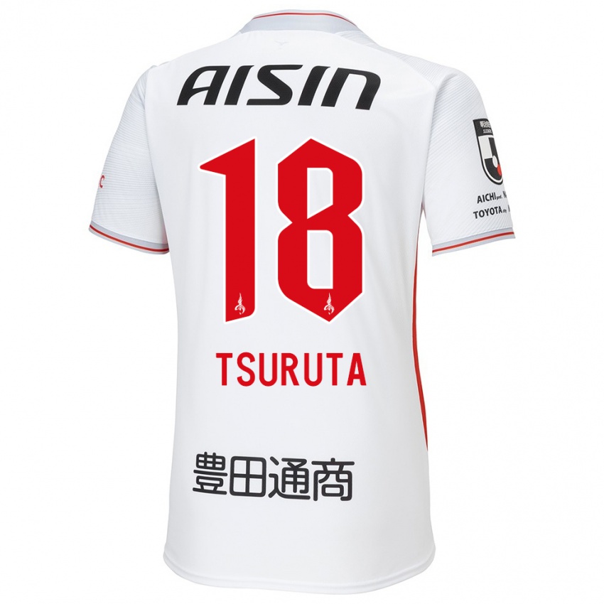 Kinder Shu Tsuruta #18 Weiß Gelb Rot Auswärtstrikot Trikot 2024/25 T-Shirt