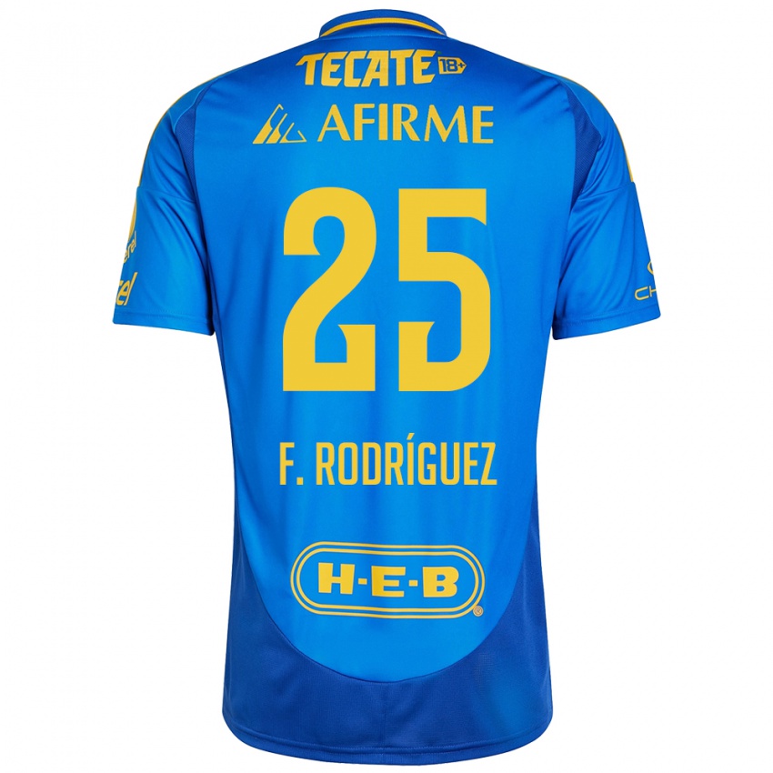 Kinder Felipe Rodríguez #25 Blau Gelb Auswärtstrikot Trikot 2024/25 T-Shirt