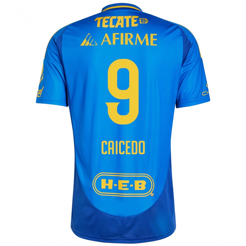 Kinder Jordy Caicedo #9 Blau Gelb Auswärtstrikot Trikot 2024/25 T-Shirt