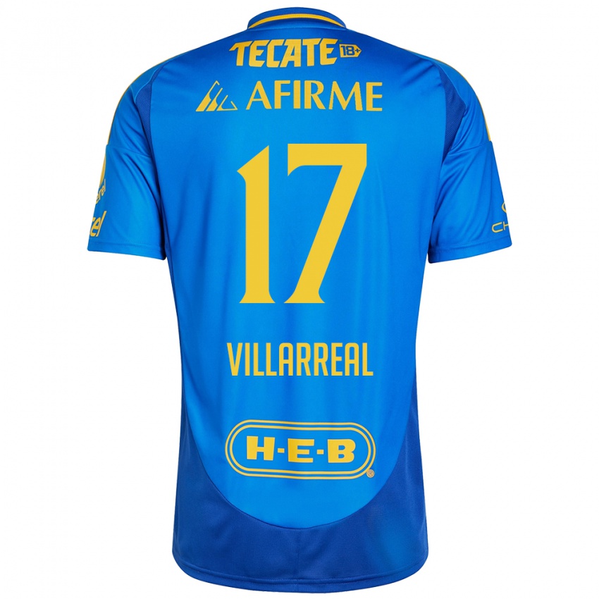 Kinder Natalia Villarreal #17 Blau Gelb Auswärtstrikot Trikot 2024/25 T-Shirt