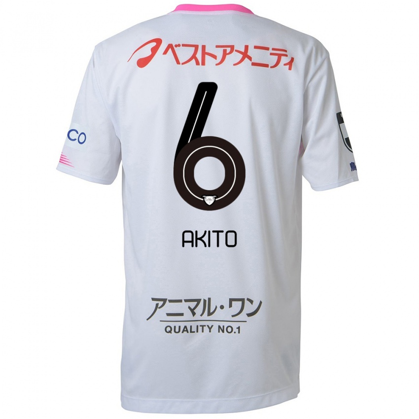 Kinder Akito Fukuta #6 Weiß Blau Rosa Auswärtstrikot Trikot 2024/25 T-Shirt