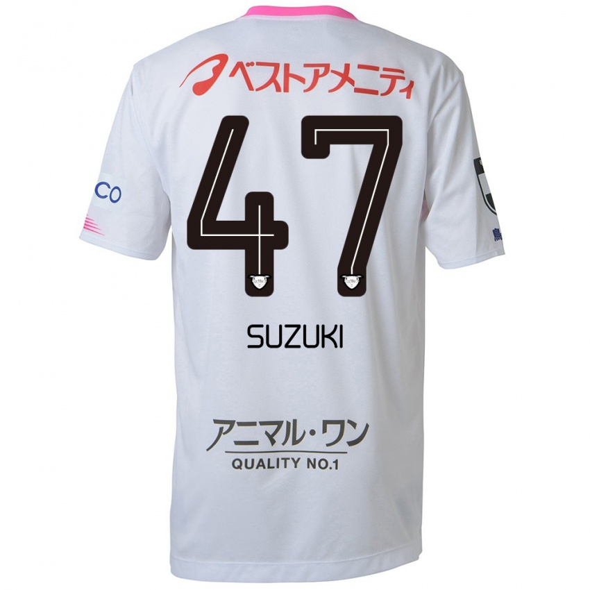 Kinder Daichi Suzuki #47 Weiß Blau Rosa Auswärtstrikot Trikot 2024/25 T-Shirt