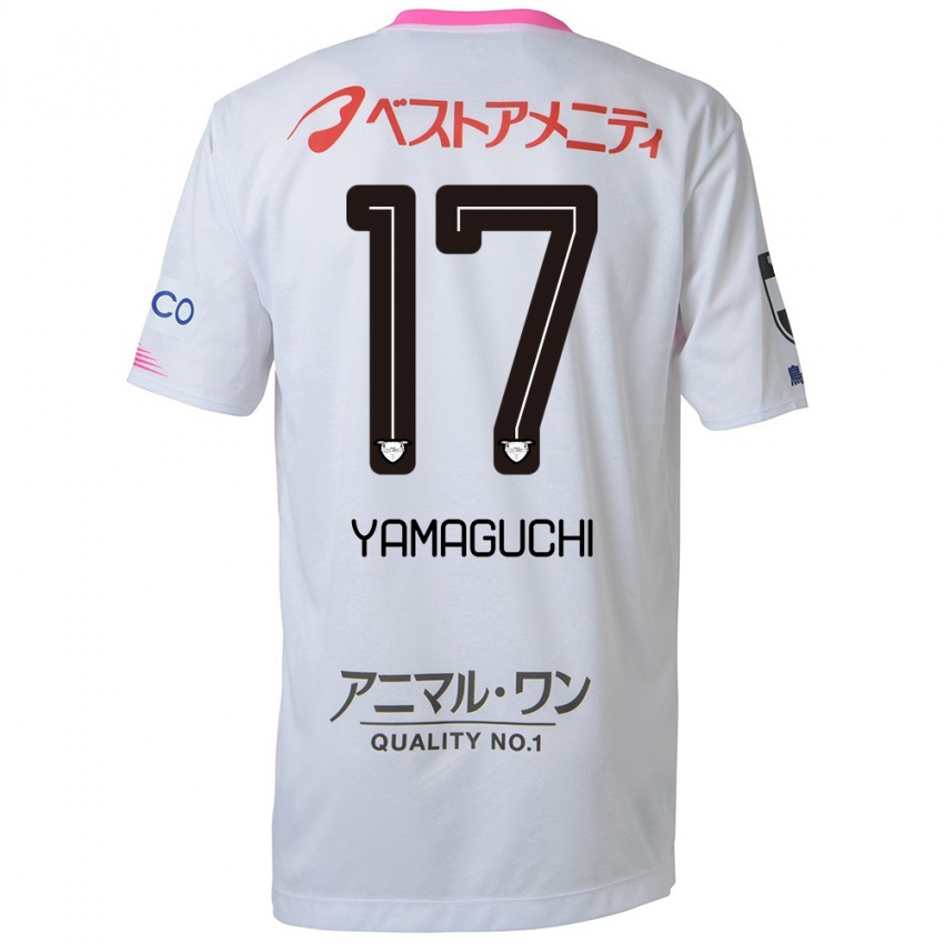 Kinder Hikaru Yamaguchi #17 Weiß Blau Rosa Auswärtstrikot Trikot 2024/25 T-Shirt