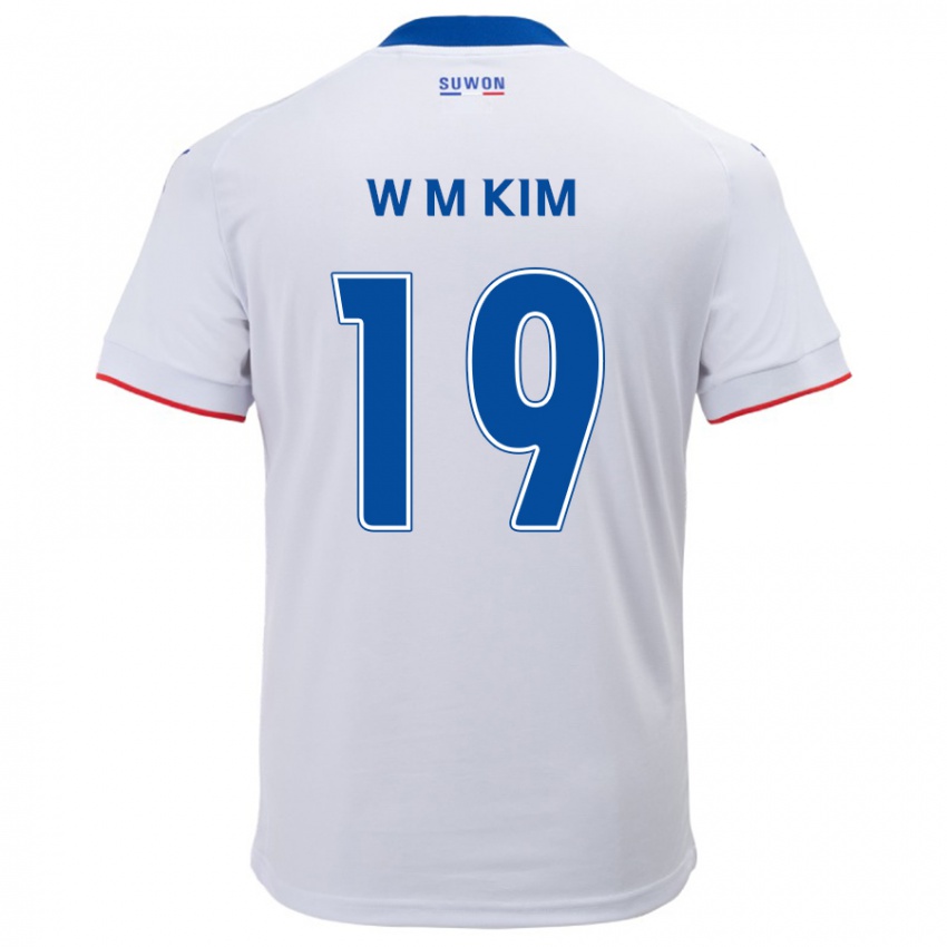 Kinder Min-Woo Kim #19 Weiß Blau Auswärtstrikot Trikot 2024/25 T-Shirt