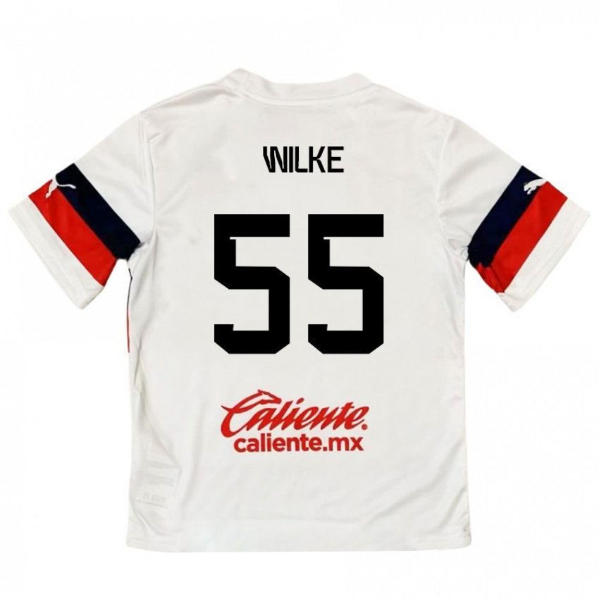 Kinder Teun Wilke #55 Weiß Rot Auswärtstrikot Trikot 2024/25 T-Shirt