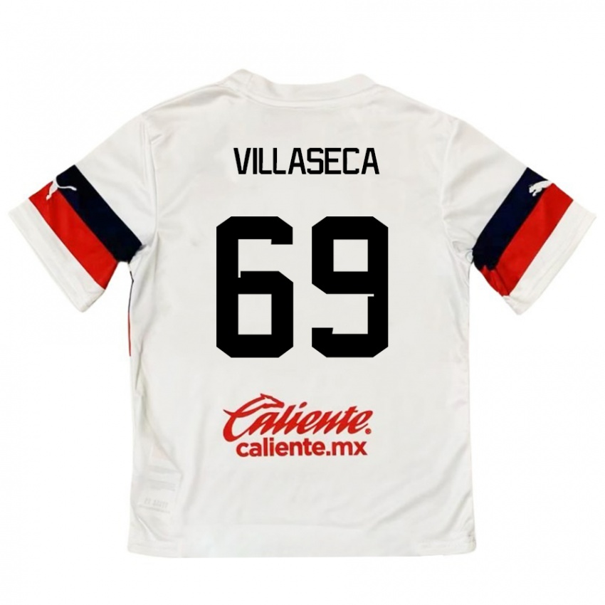 Kinder Daniel Villaseca #69 Weiß Rot Auswärtstrikot Trikot 2024/25 T-Shirt