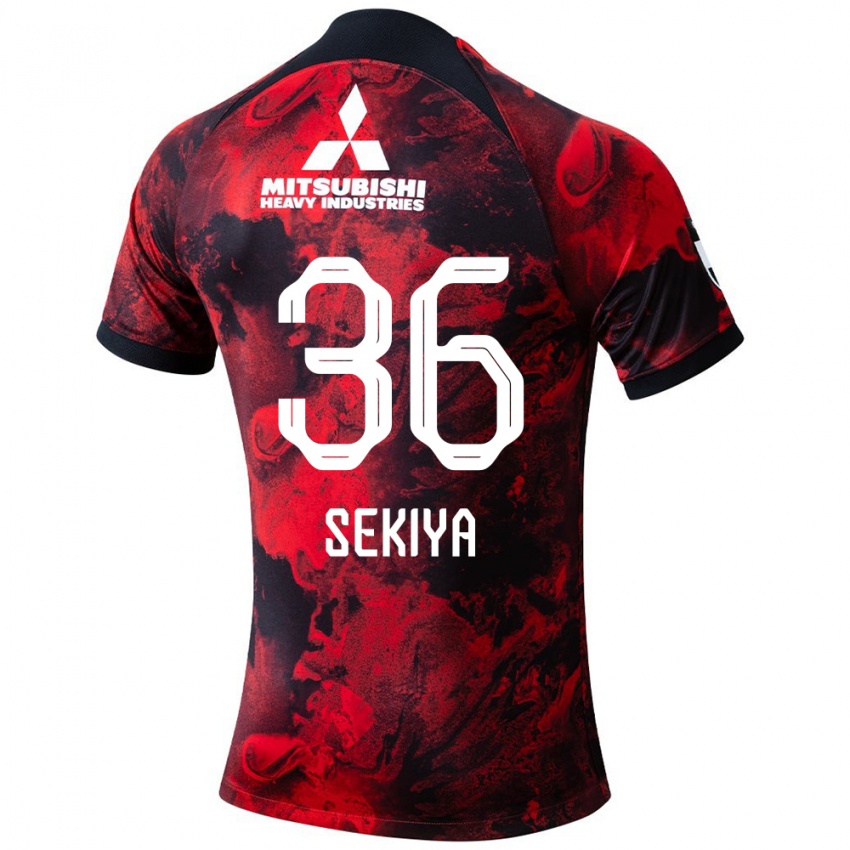 Herren Hikaru Sekiya #36 Rot Schwarz Heimtrikot Trikot 2024/25 T-Shirt