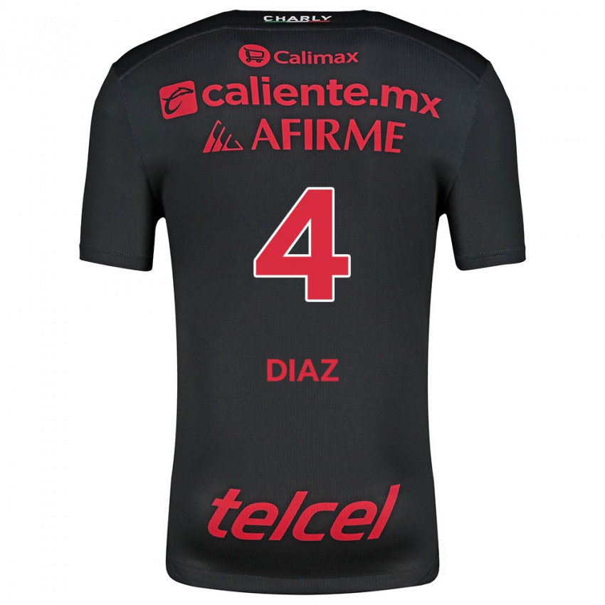 Herren Nicolás Díaz #4 Schwarz Rot Heimtrikot Trikot 2024/25 T-Shirt