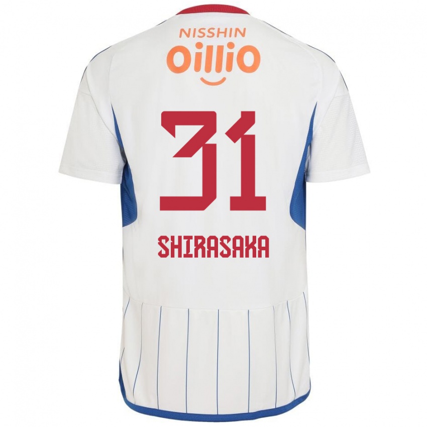 Herren Fuma Shirasaka #31 Weiß Blau Rot Auswärtstrikot Trikot 2024/25 T-Shirt