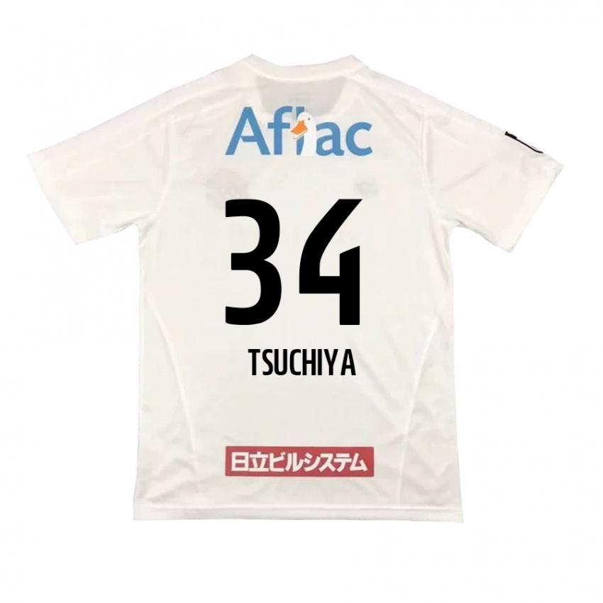 Herren Takumi Tsuchiya #34 Weiß Schwarz Auswärtstrikot Trikot 2024/25 T-Shirt