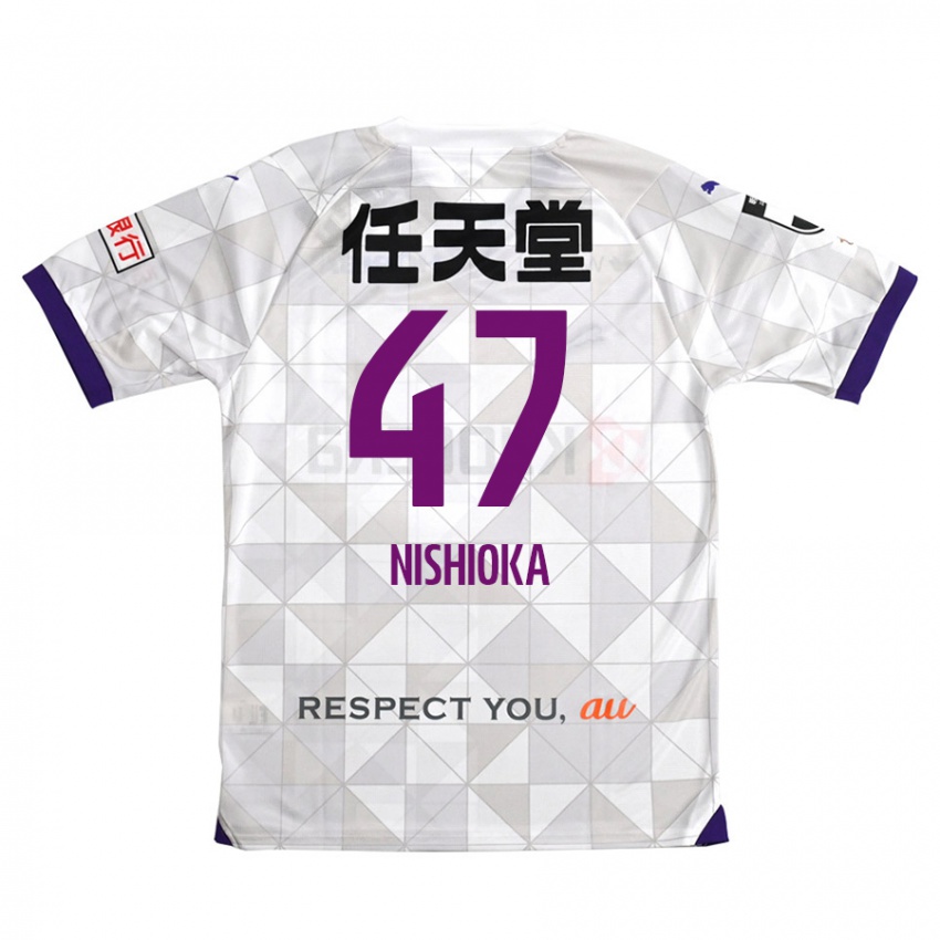 Herren Yuma Nishioka #47 Weiß Lila Auswärtstrikot Trikot 2024/25 T-Shirt