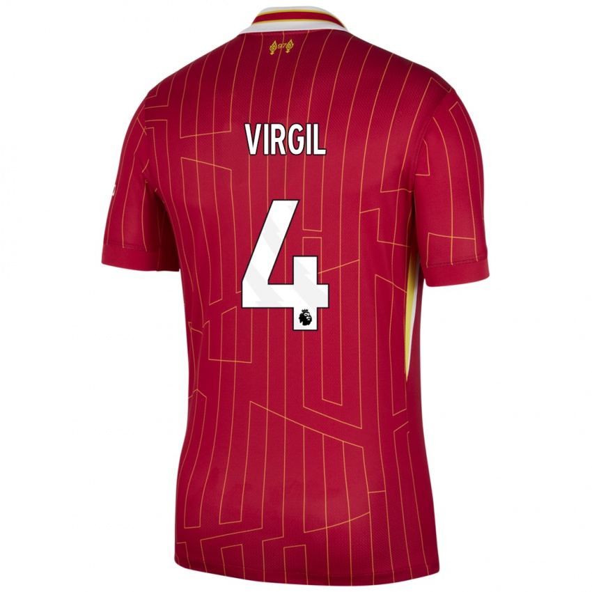 Kinder Virgil Van Dijk #4 Rot Gelb Weiß Heimtrikot Trikot 2024/25 T-Shirt