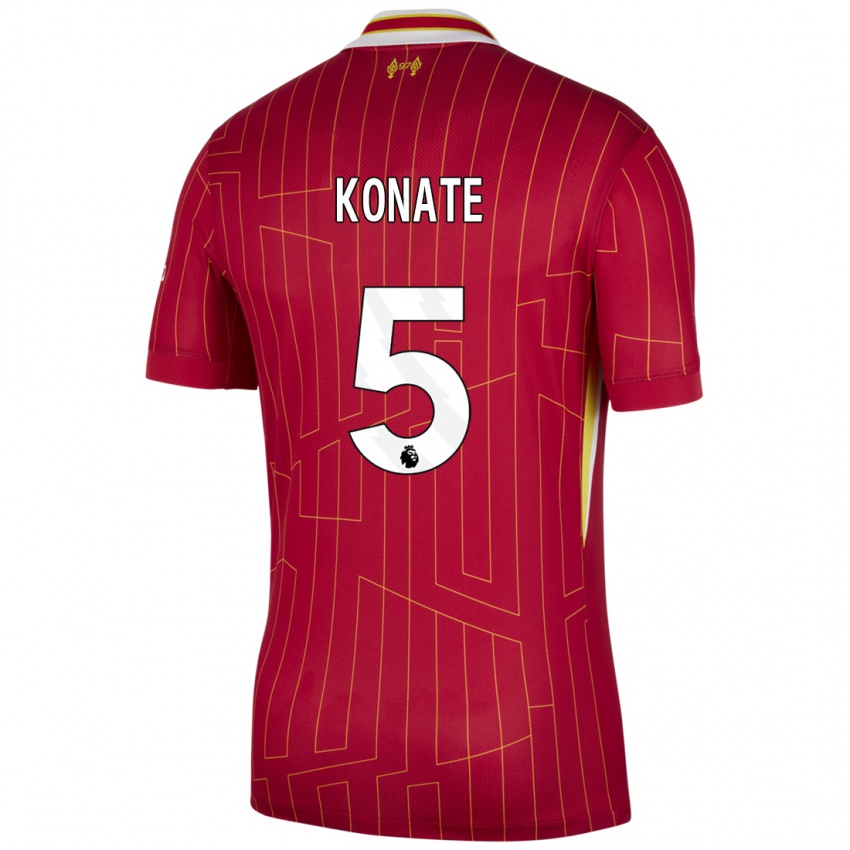 Kinder Ibrahima Konate #5 Rot Gelb Weiß Heimtrikot Trikot 2024/25 T-Shirt