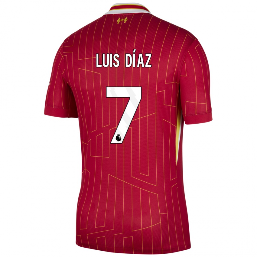 Kinder Luis Diaz #7 Rot Gelb Weiß Heimtrikot Trikot 2024/25 T-Shirt