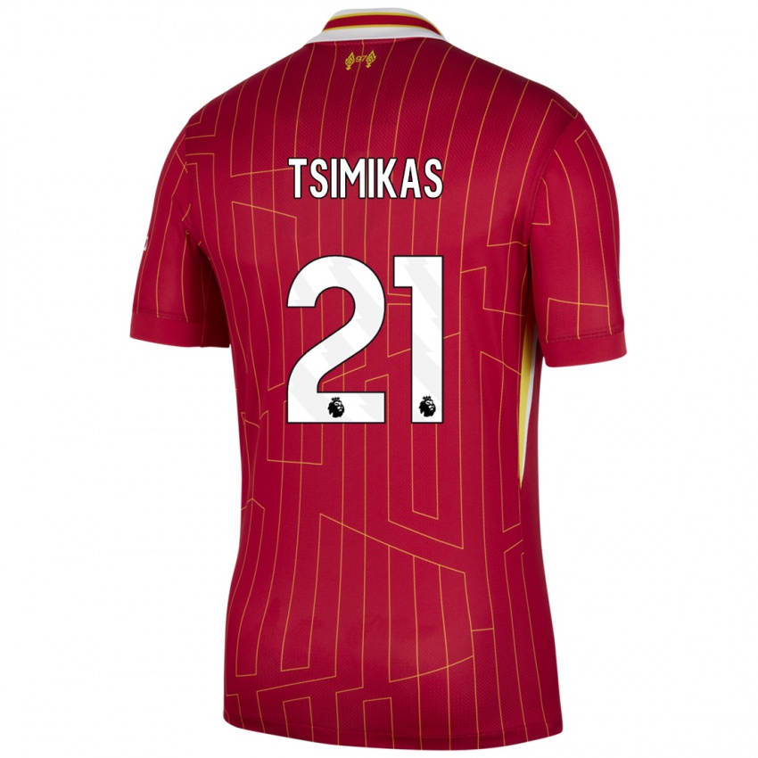 Kinder Konstantinos Tsimikas #21 Rot Gelb Weiß Heimtrikot Trikot 2024/25 T-Shirt