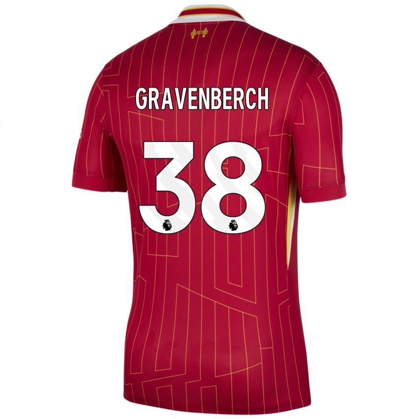 Kinder Ryan Gravenberch #38 Rot Gelb Weiß Heimtrikot Trikot 2024/25 T-Shirt