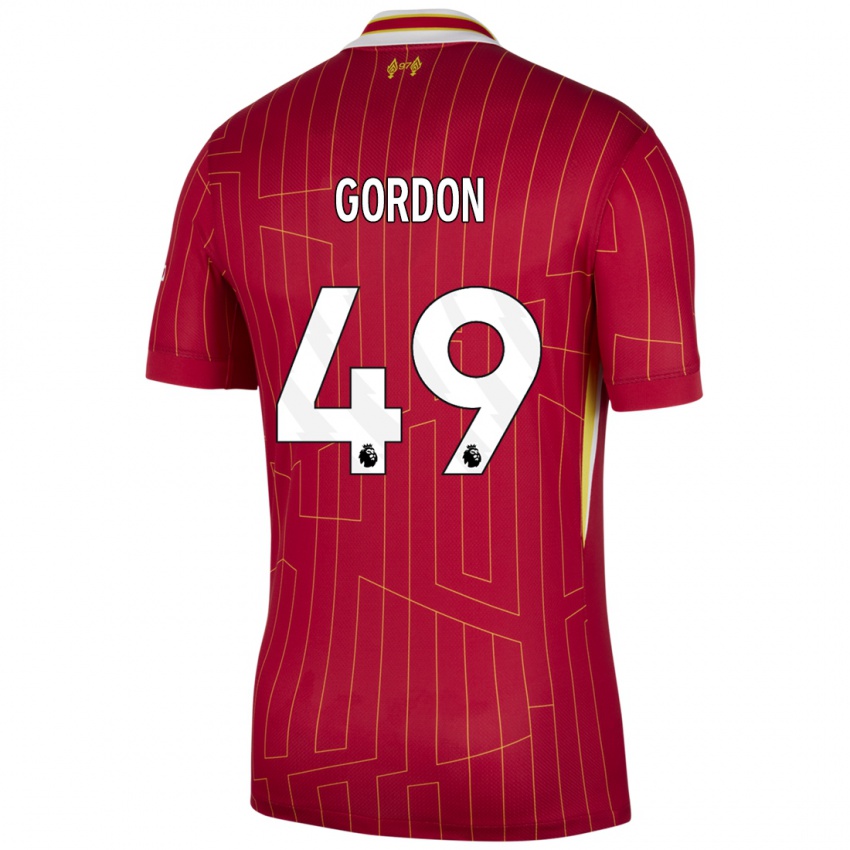 Kinder Kaide Gordon #49 Rot Gelb Weiß Heimtrikot Trikot 2024/25 T-Shirt