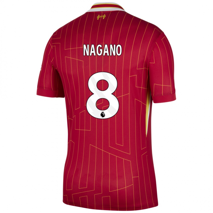 Kinder Fūka Nagano #8 Rot Gelb Weiß Heimtrikot Trikot 2024/25 T-Shirt