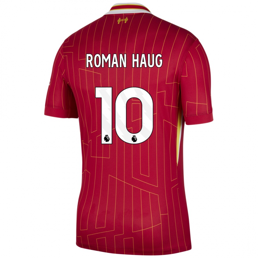 Kinder Sophie Román Haug #10 Rot Gelb Weiß Heimtrikot Trikot 2024/25 T-Shirt