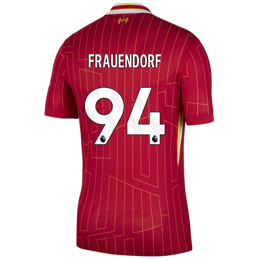 Kinder Melkamu Frauendorf #94 Rot Gelb Weiß Heimtrikot Trikot 2024/25 T-Shirt