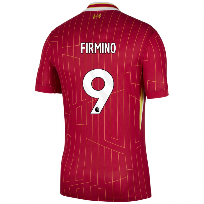 Kinder Roberto Firmino #9 Rot Gelb Weiß Heimtrikot Trikot 2024/25 T-Shirt