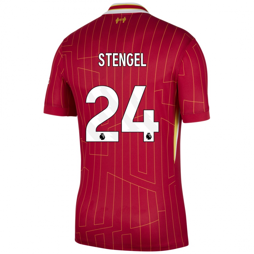 Kinder Katie Stengel #24 Rot Gelb Weiß Heimtrikot Trikot 2024/25 T-Shirt