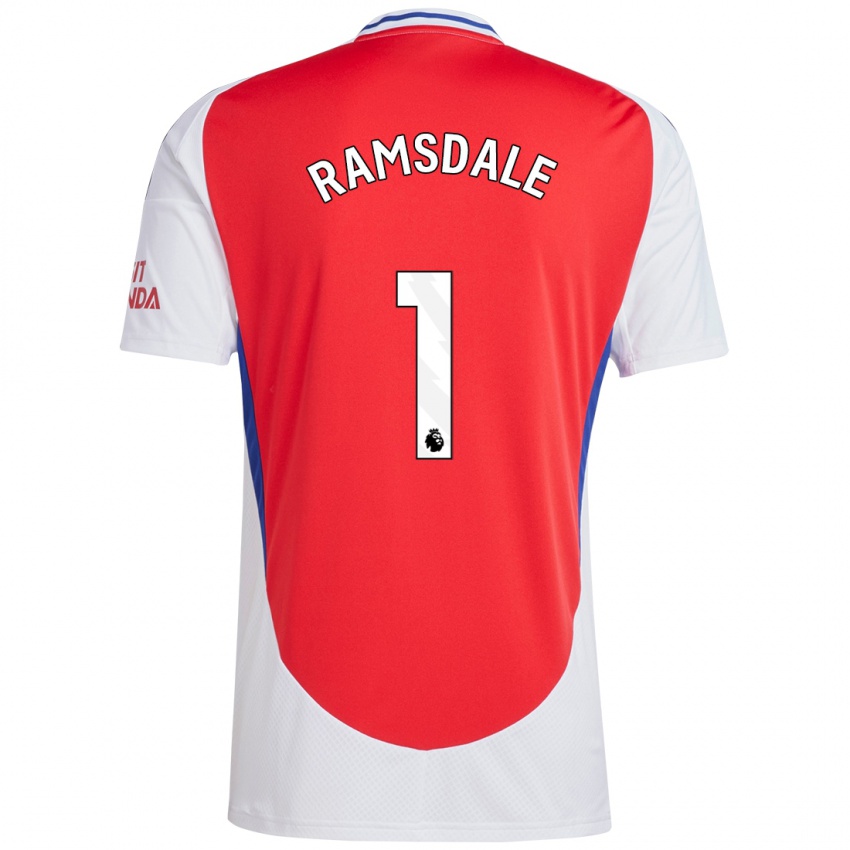 Kinder Aaron Ramsdale #1 Rot Weiß Heimtrikot Trikot 2024/25 T-Shirt