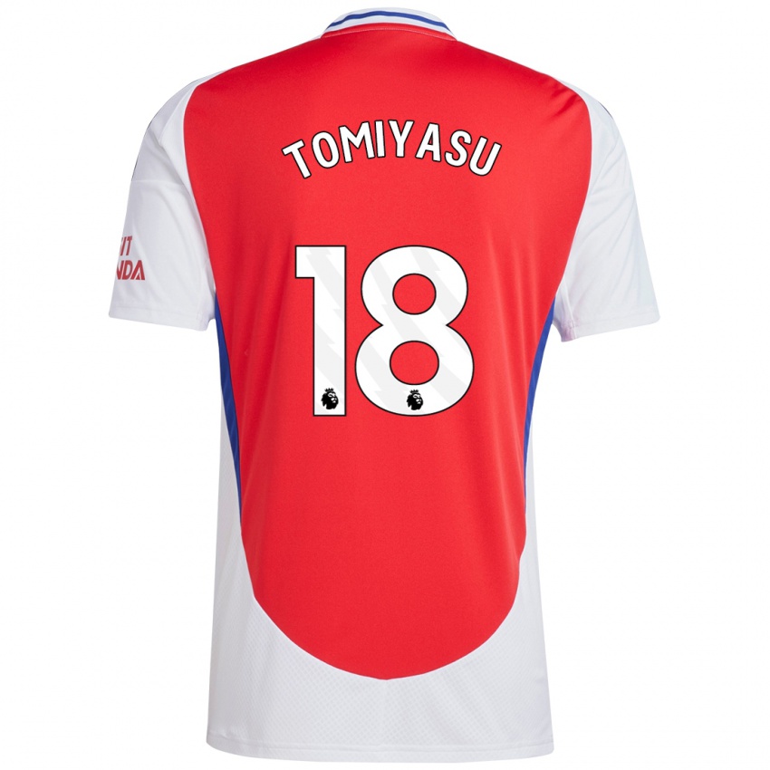 Kinder Takehiro Tomiyasu #18 Rot Weiß Heimtrikot Trikot 2024/25 T-Shirt