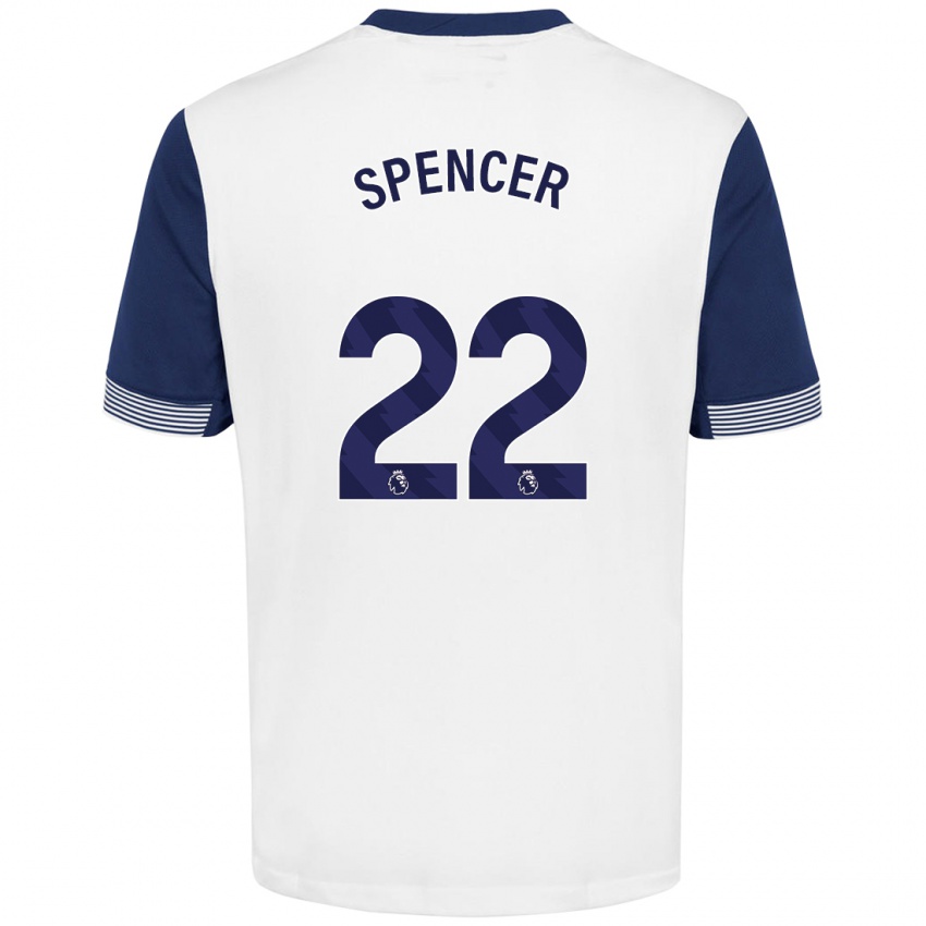 Kinder Rebecca Spencer #22 Weiß Blau Heimtrikot Trikot 2024/25 T-Shirt