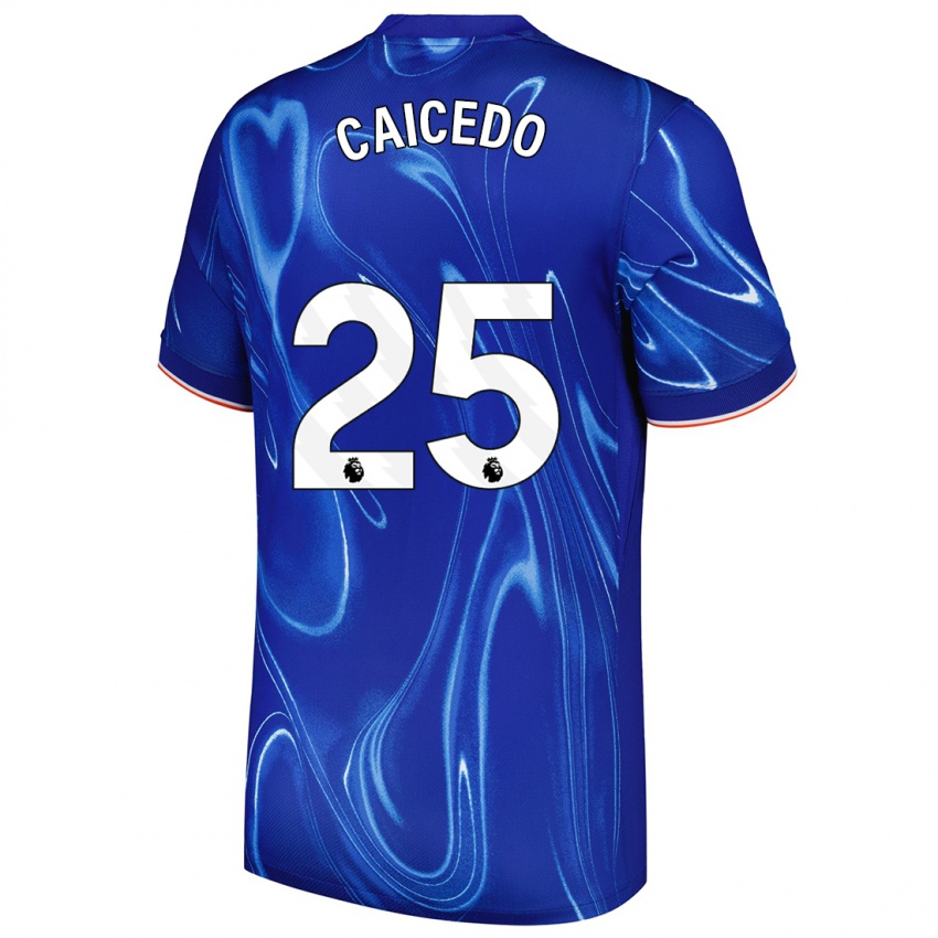 Kinder Moisés Caicedo #25 Blau Weiß Heimtrikot Trikot 2024/25 T-Shirt