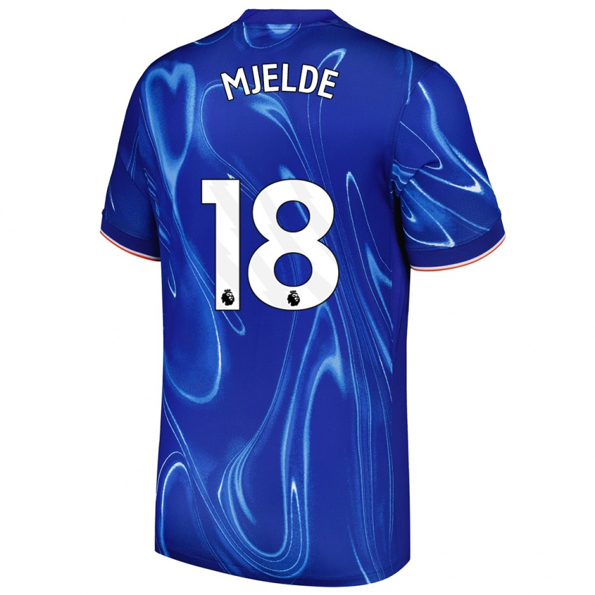 Kinder Maren Mjelde #18 Blau Weiß Heimtrikot Trikot 2024/25 T-Shirt