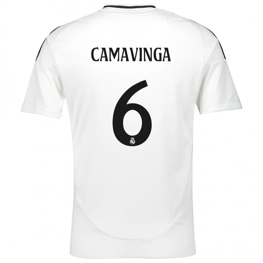 Kinder Eduardo Camavinga #6 Weiß Heimtrikot Trikot 2024/25 T-Shirt