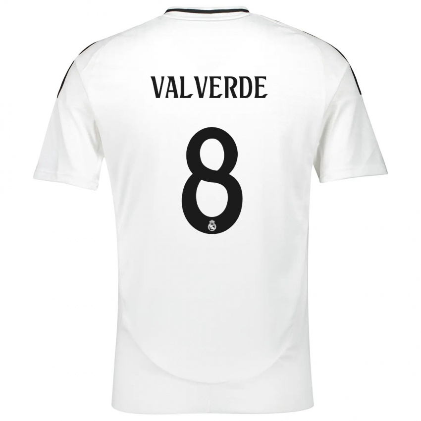 Kinder Federico Valverde #8 Weiß Heimtrikot Trikot 2024/25 T-Shirt