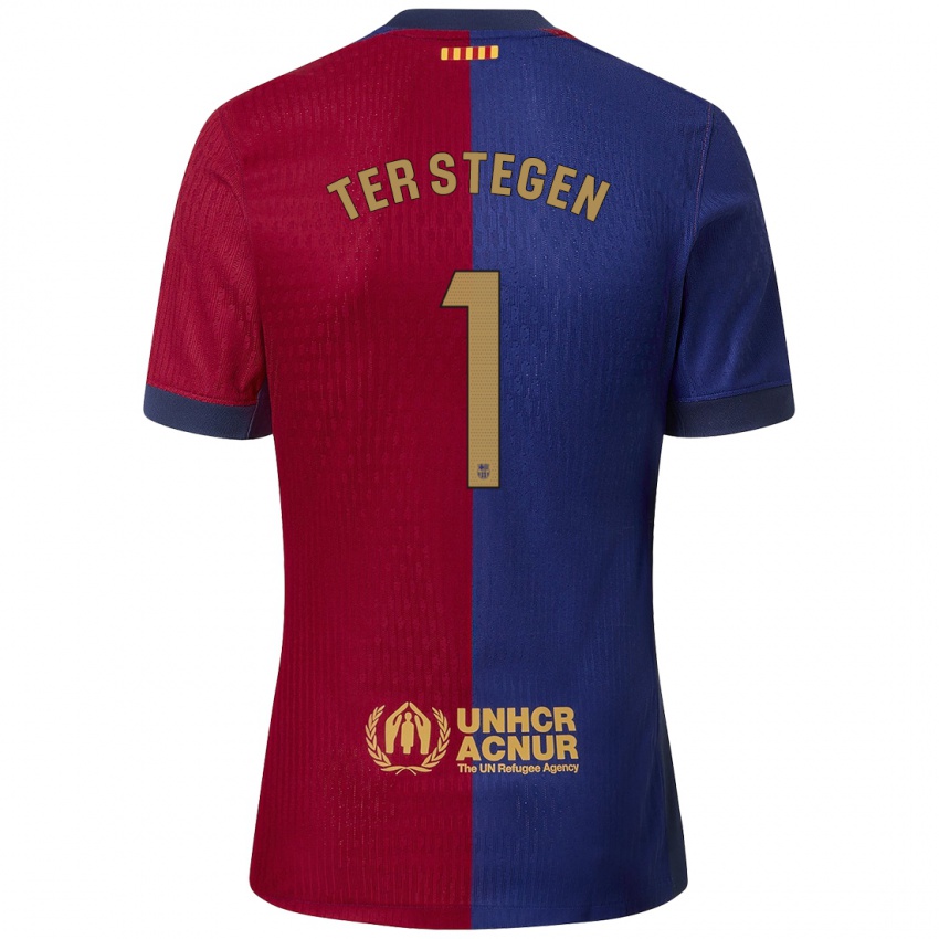 Kinder Marc-Andre Ter Stegen #1 Blau Rot Heimtrikot Trikot 2024/25 T-Shirt